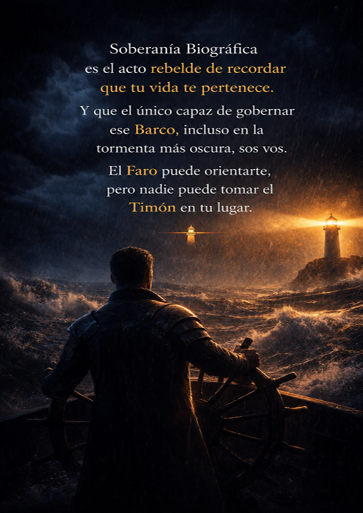 Un capitán sostiene el timón de su barco durante una tormenta, orientado por un faro